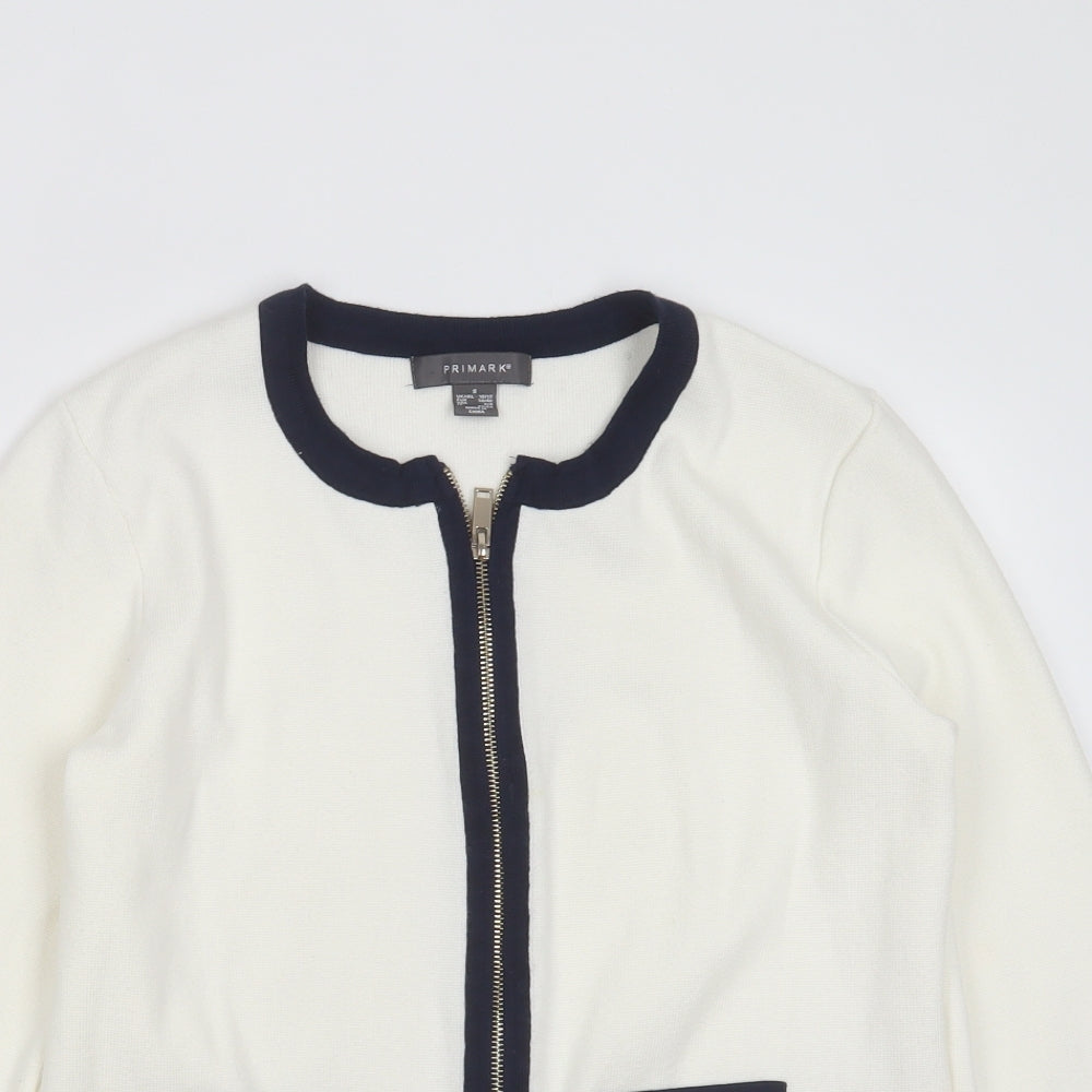 Primark Womens White Round Neck  Viscose Cardigan Jumper Size S