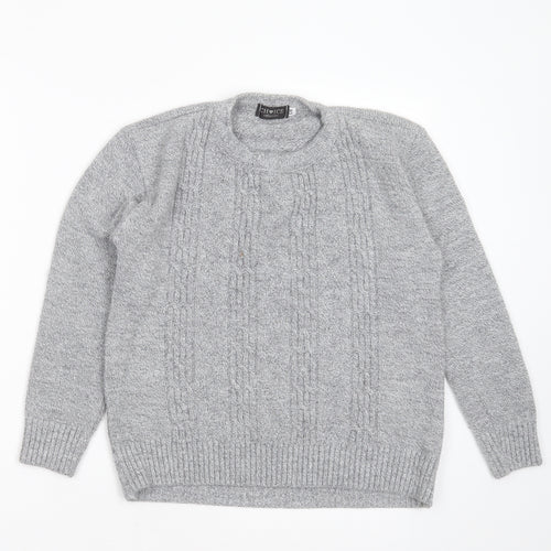 Choice Collection Womens Grey Round Neck Striped Acrylic Pullover Jumper Size S