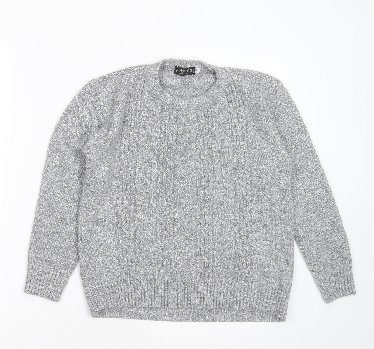 Choice Collection Womens Grey Round Neck Striped Acrylic Pullover Jumper Size S