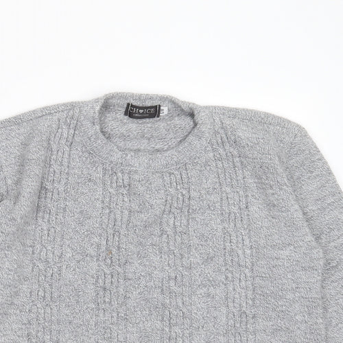 Choice Collection Womens Grey Round Neck Striped Acrylic Pullover Jumper Size S