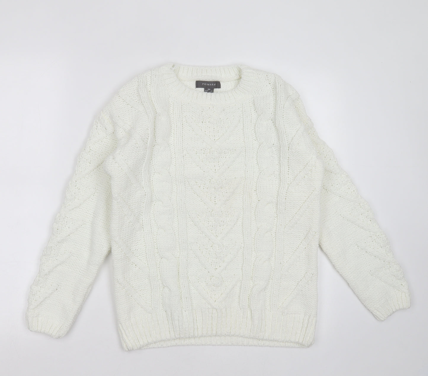 Primark Womens White Round Neck Geometric Polyester Pullover Jumper Size 2XS