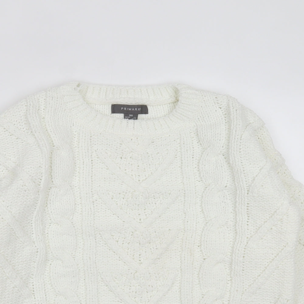 Primark Womens White Round Neck Geometric Polyester Pullover Jumper Size 2XS