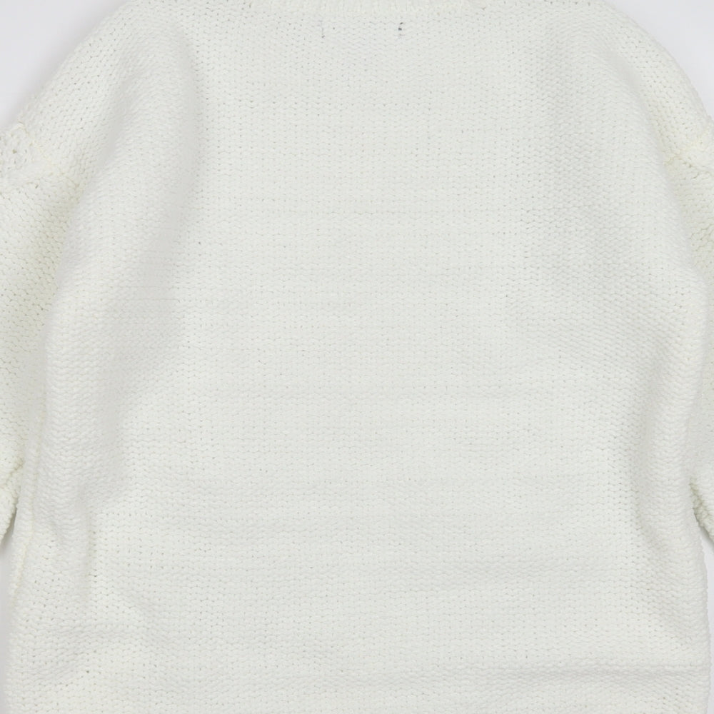 Primark Womens White Round Neck Geometric Polyester Pullover Jumper Size 2XS