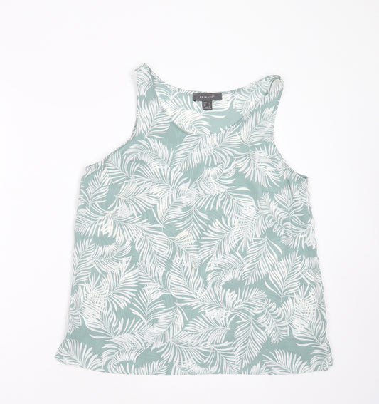 Front view of Primark women’s green floral polyester basic blouse, size UK 12, round neck - leaf print