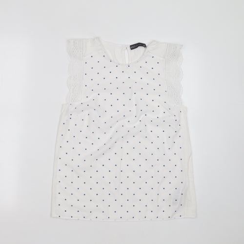 Marks and Spencer Womens White Polka Dot Viscose Basic Blouse Size 10 Round Neck