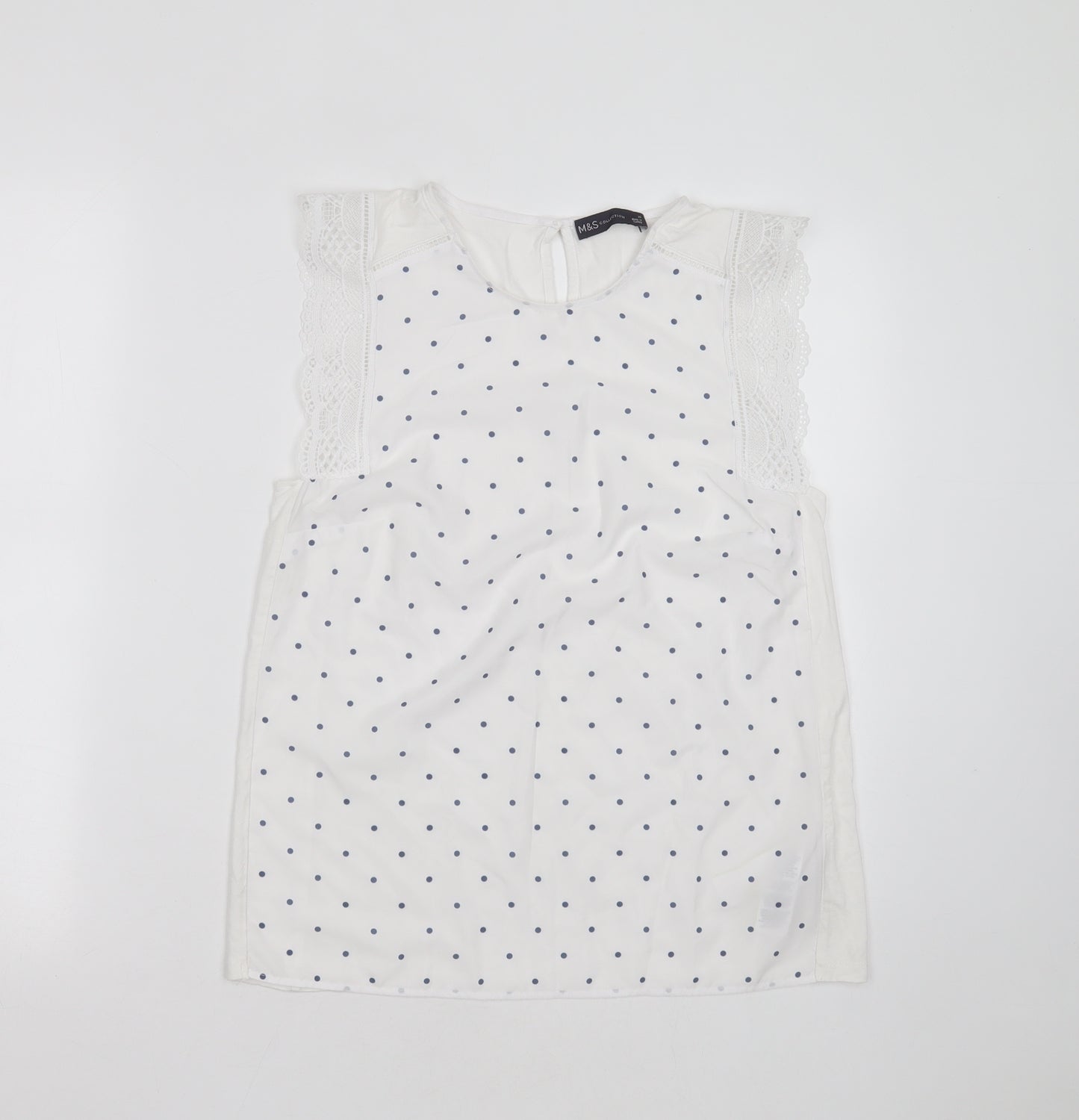 Marks and Spencer Womens White Polka Dot Viscose Basic Blouse Size 10 Round Neck
