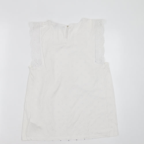 Marks and Spencer Womens White Polka Dot Viscose Basic Blouse Size 10 Round Neck