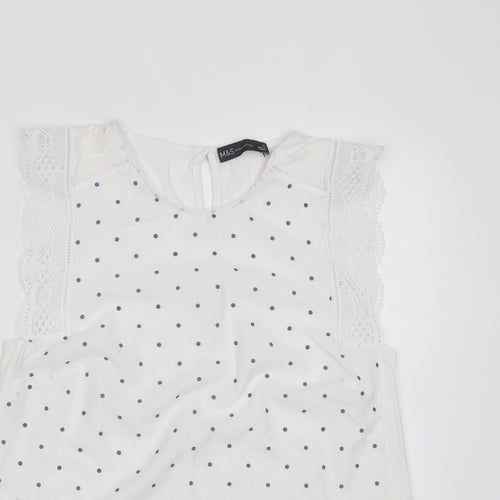Marks and Spencer Womens White Polka Dot Viscose Basic Blouse Size 10 Round Neck