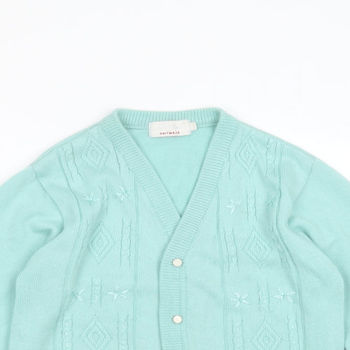 reflect knitwear Womens Green V-Neck Geometric Acrylic Cardigan Jumper Size S