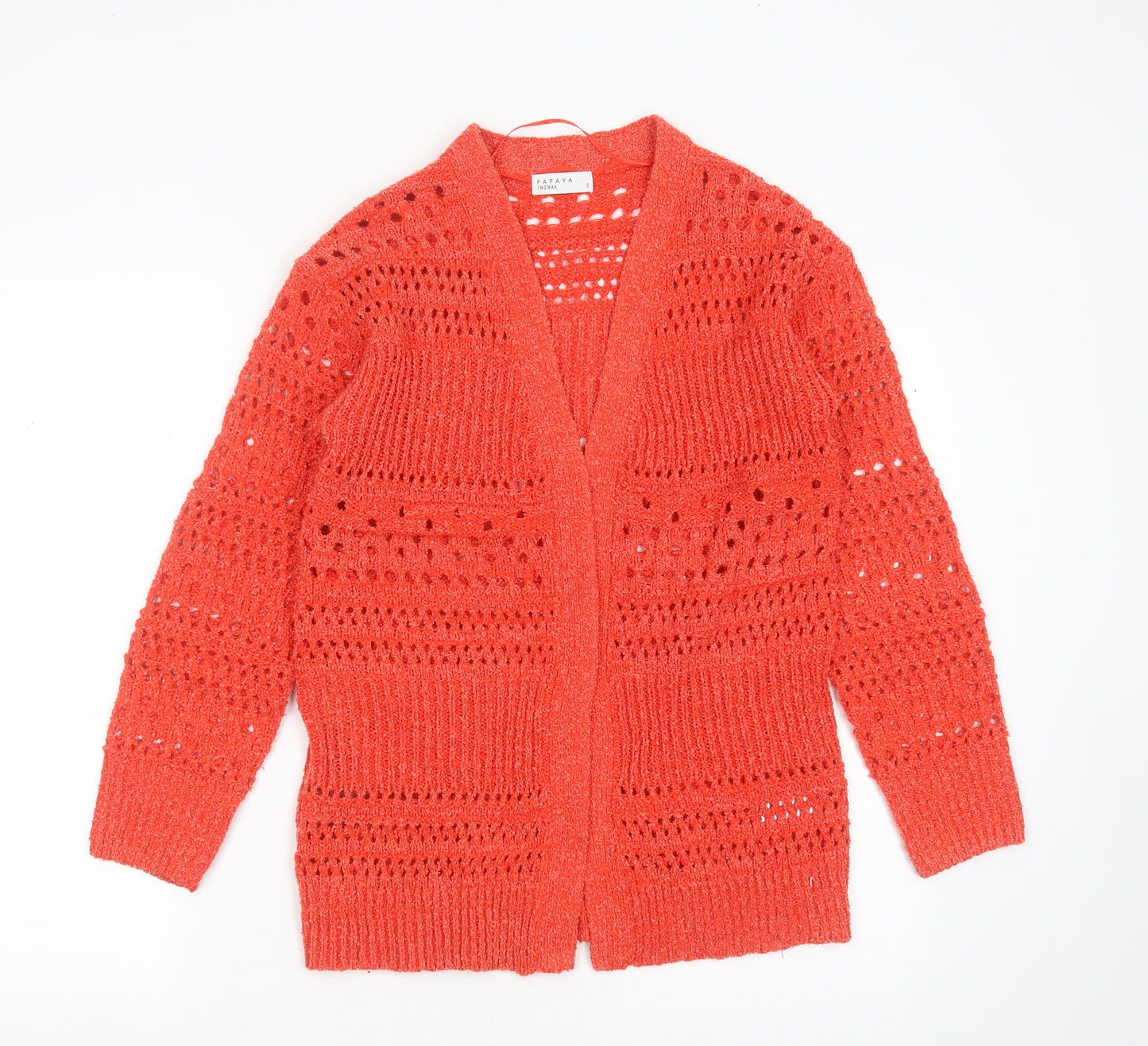 Papaya Womens Red V-Neck Striped Polyester Cardigan Jumper Size S