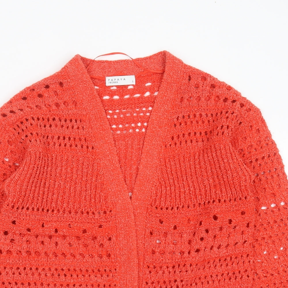 Papaya Womens Red V-Neck Striped Polyester Cardigan Jumper Size S