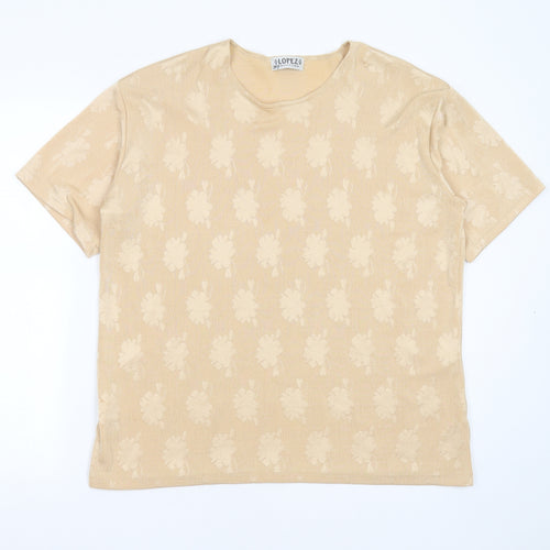 lopez collection Womens Beige Floral Polyester Basic Blouse Size M Round Neck