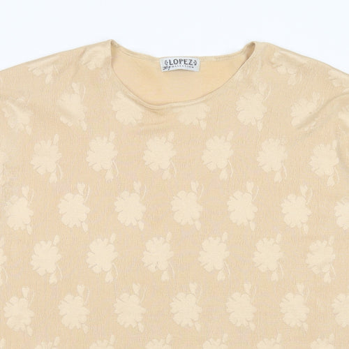 lopez collection Womens Beige Floral Polyester Basic Blouse Size M Round Neck