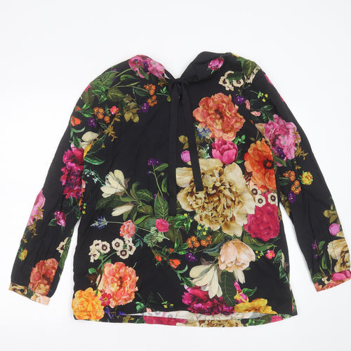 Thought Womens Black Floral Cotton Basic Blouse Size 12 Round Neck