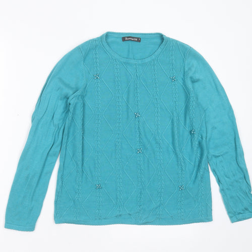 Bonmarché Womens Blue Round Neck Geometric Acrylic Pullover Jumper Size S   - beaded