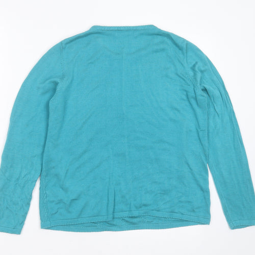 Bonmarché Womens Blue Round Neck Geometric Acrylic Pullover Jumper Size S   - beaded