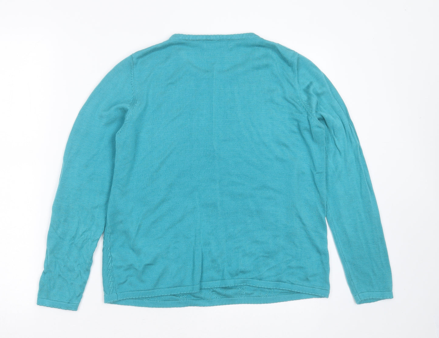 Bonmarché Womens Blue Round Neck Geometric Acrylic Pullover Jumper Size S   - beaded