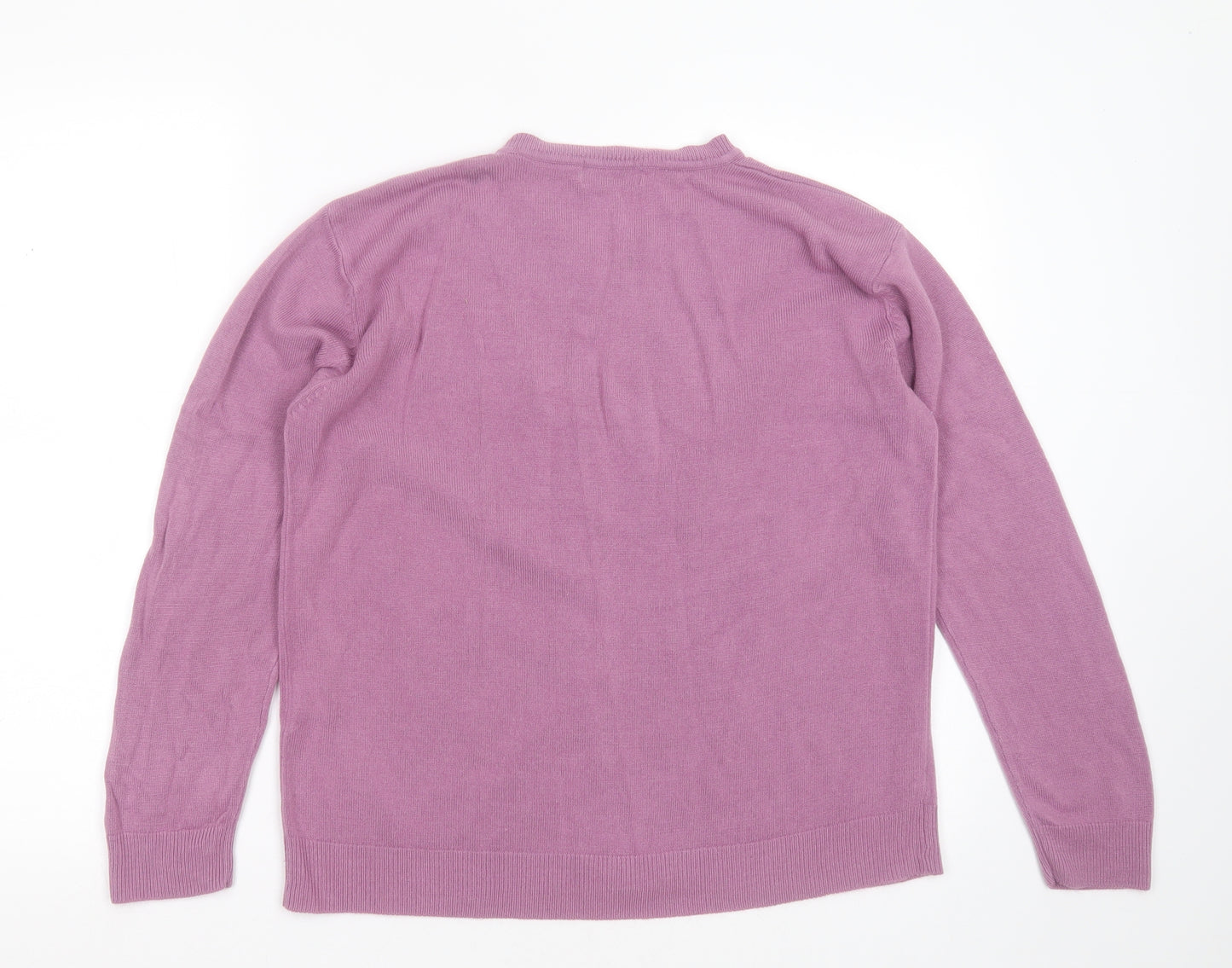 Bonmarché Womens Purple Round Neck  Acrylic Cardigan Jumper Size M   - Floral embroidery