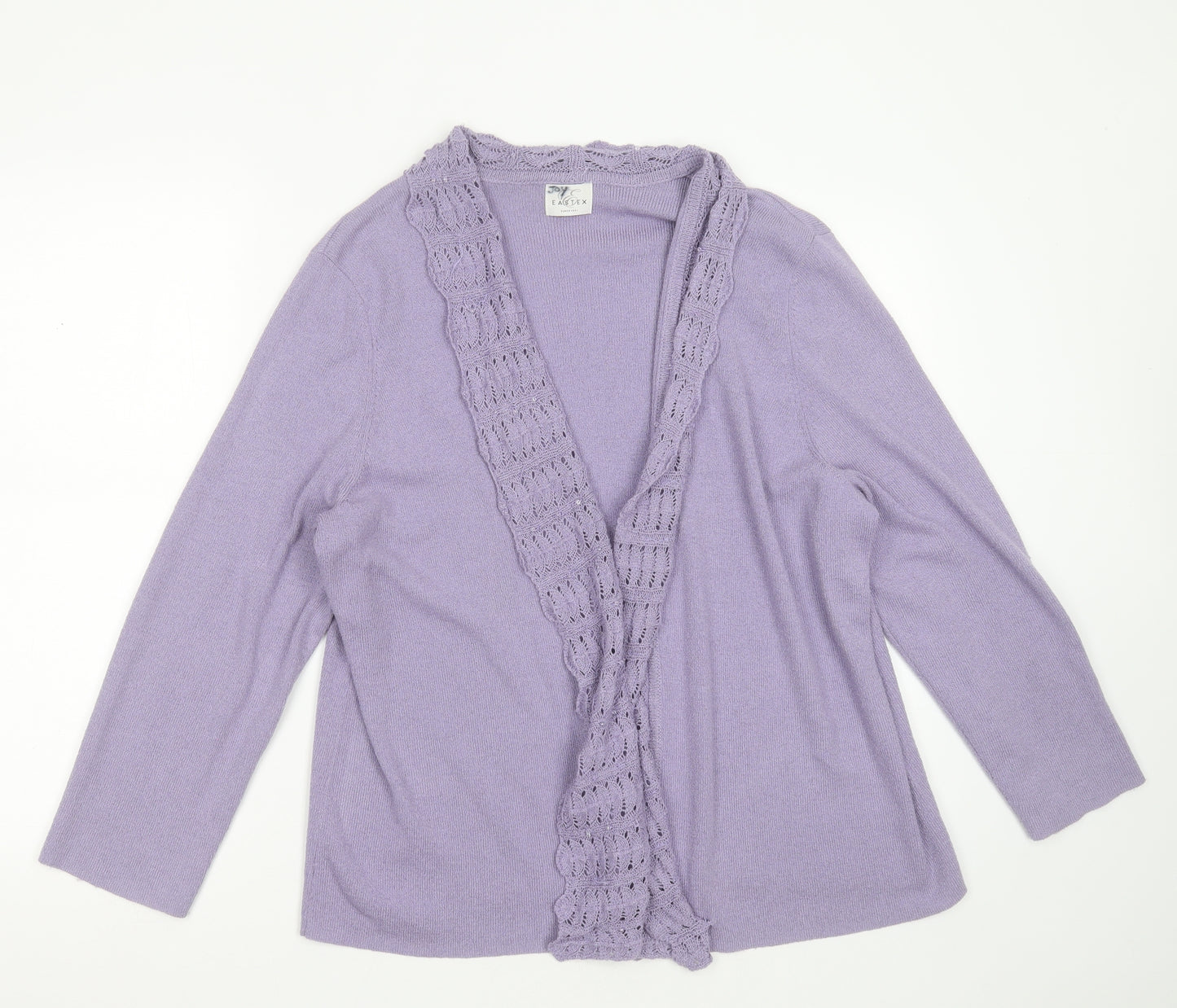 Eastex Womens Purple V-Neck  Acrylic Cardigan Jumper Size 18   - open knit detail