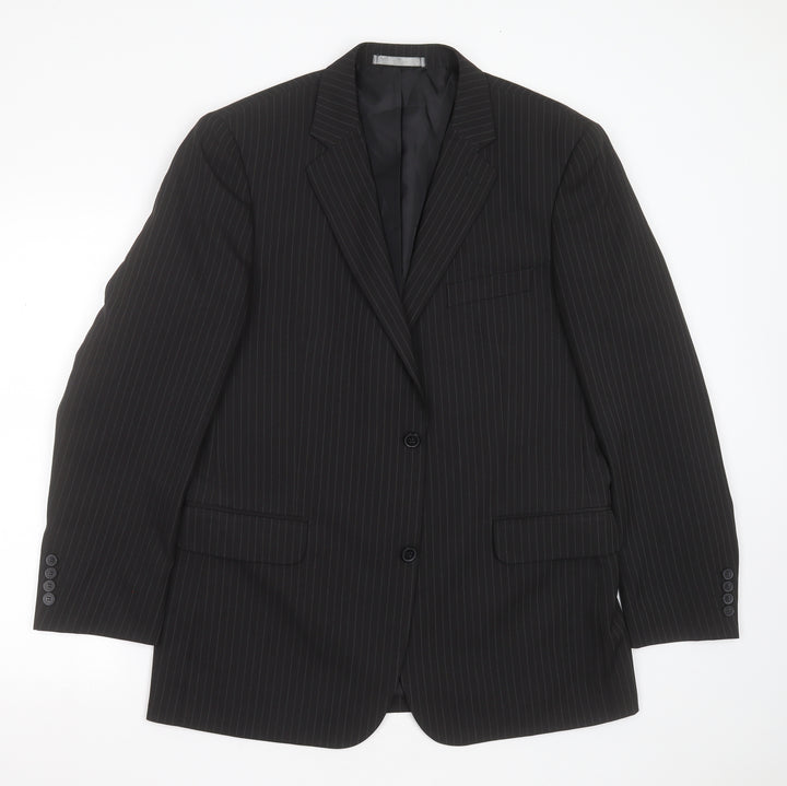Taylor & Wright Mens Black Striped Polyester Jacket Suit Jacket Size 42