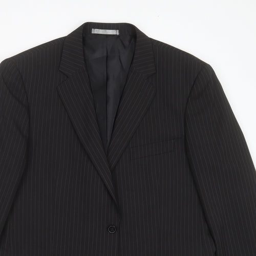 Taylor & Wright Mens Black Striped Polyester Jacket Suit Jacket Size 42