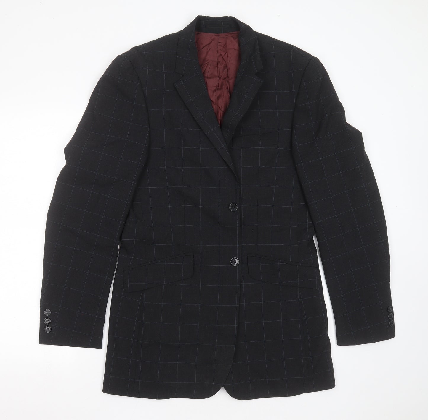Burton Mens Grey Check Polyester Jacket Suit Jacket Size 38