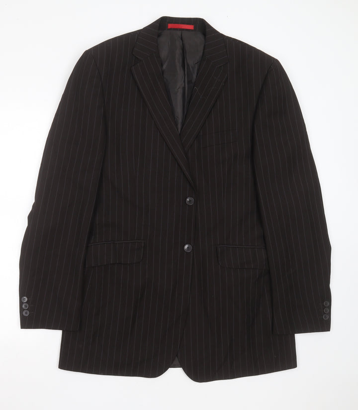 Burton Mens Brown Striped Polyester Jacket Suit Jacket Size 42