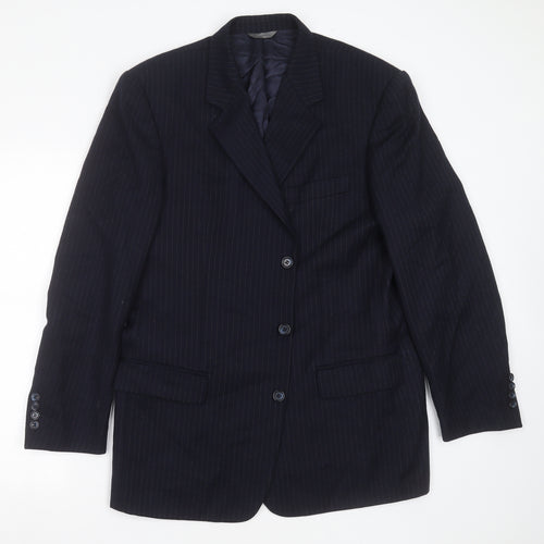 aledoa Mens Blue Striped Wool Jacket Suit Jacket Size 38