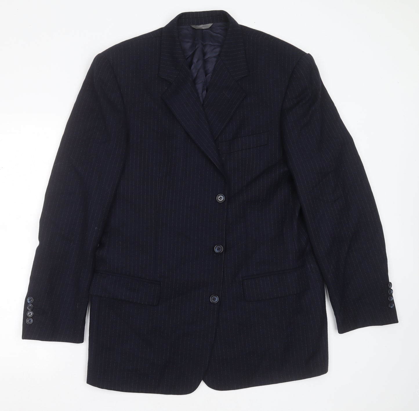aledoa Mens Blue Striped Wool Jacket Suit Jacket Size 38