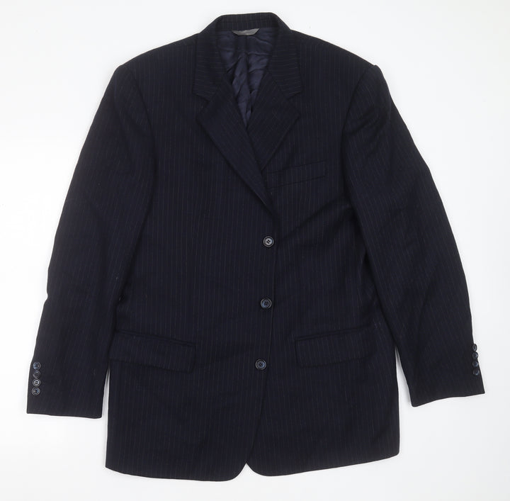 aledoa Mens Blue Striped Wool Jacket Suit Jacket Size 38