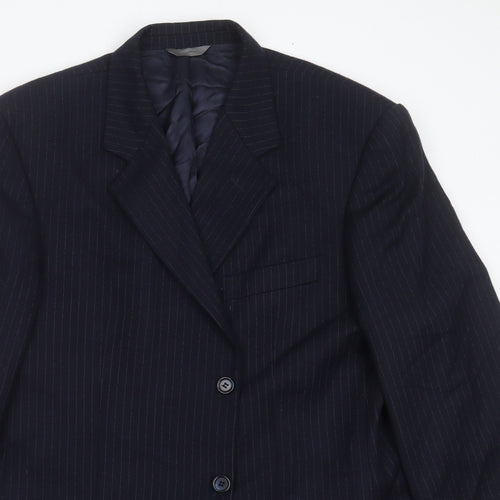 aledoa Mens Blue Striped Wool Jacket Suit Jacket Size 38