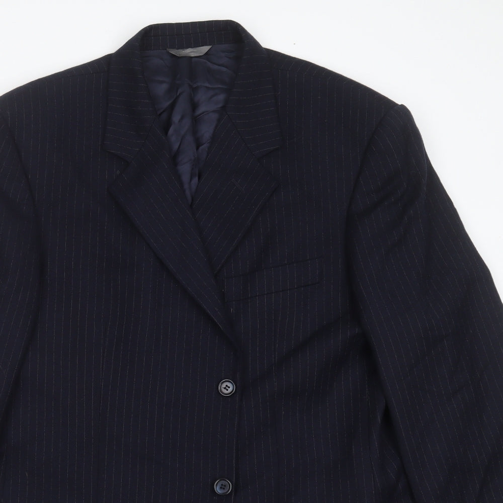aledoa Mens Blue Striped Wool Jacket Suit Jacket Size 38