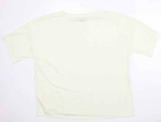 Front view of Primark women’s ivory polyester basic t-shirt, size XL, crew neck - very soft