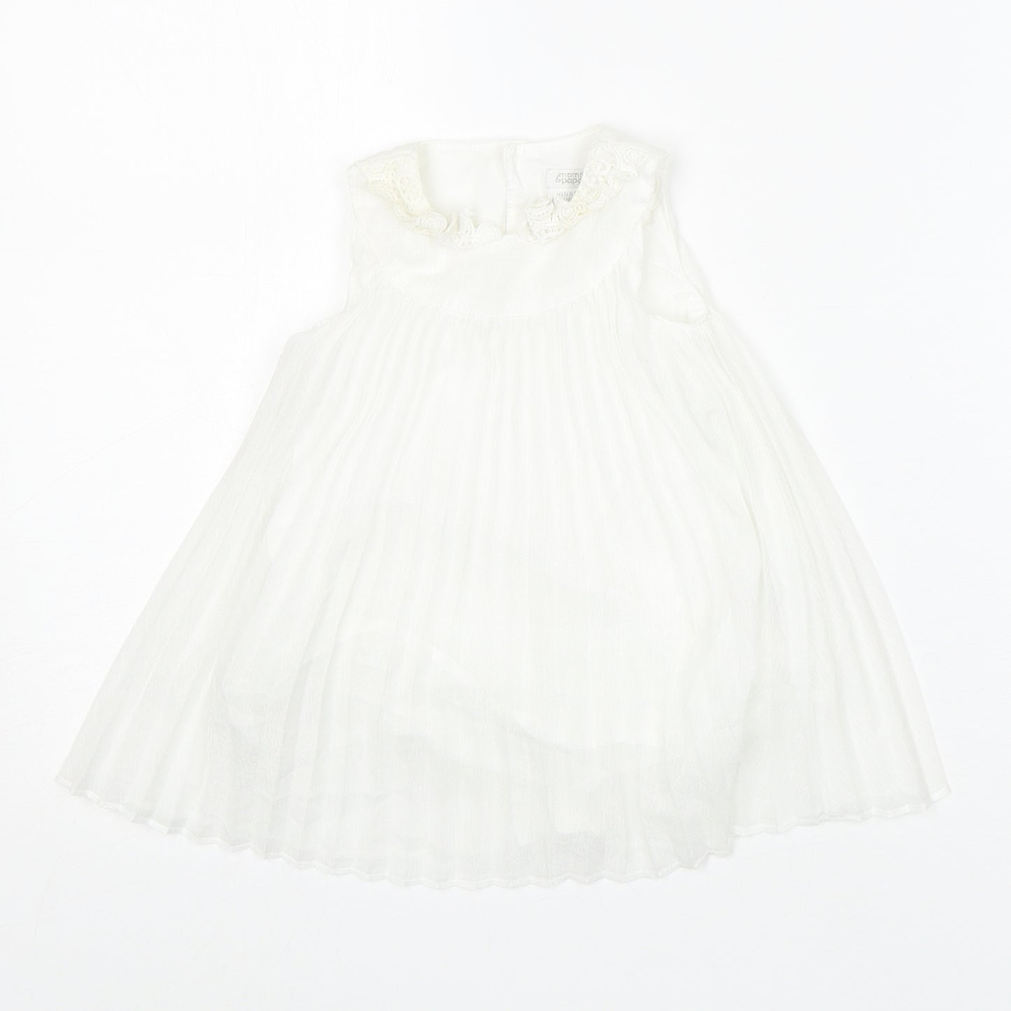 mamas and papaas Baby White  100% Polyester Shirt Dress  Size 3-6 Months  Cowl Neck Buckle