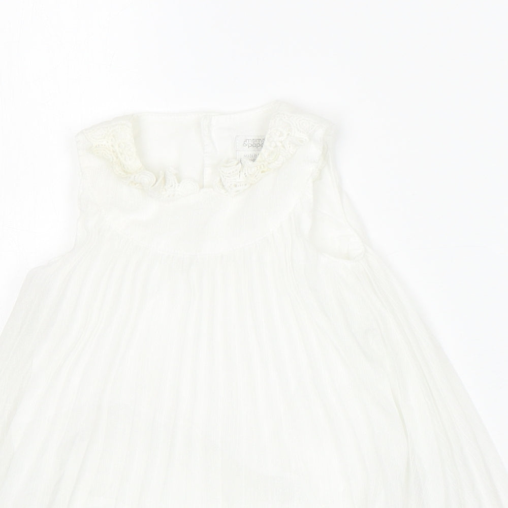 mamas and papaas Baby White  100% Polyester Shirt Dress  Size 3-6 Months  Cowl Neck Buckle