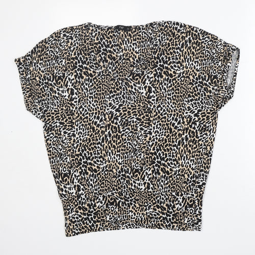 F&F Womens Multicoloured Animal Print Viscose Basic T-Shirt Size 10 V-Neck - very soft