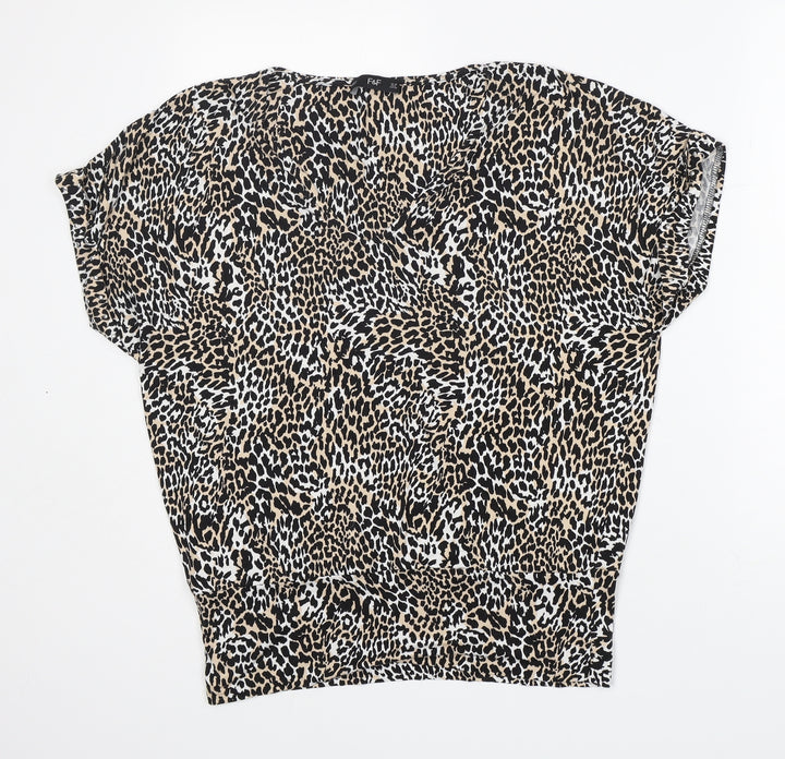 F&F Womens Multicoloured Animal Print Viscose Basic T-Shirt Size 10 V-Neck - very soft