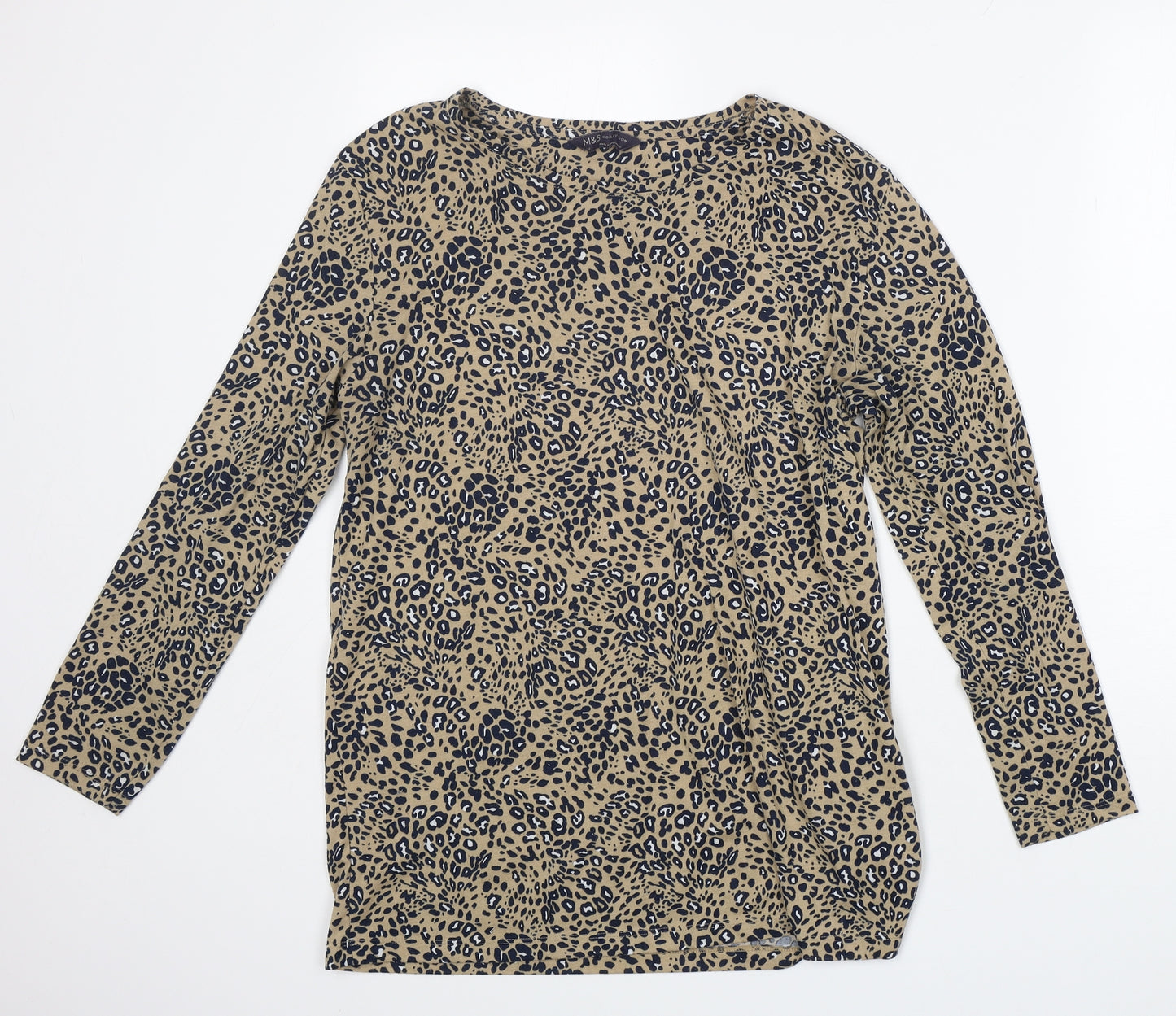 M&S Womens Multicoloured Animal Print Polyester Basic T-Shirt Size 12 Round Neck