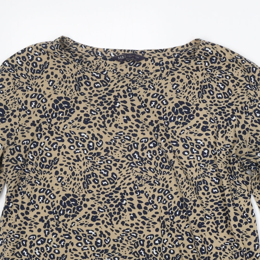 M&S Womens Multicoloured Animal Print Polyester Basic T-Shirt Size 12 Round Neck