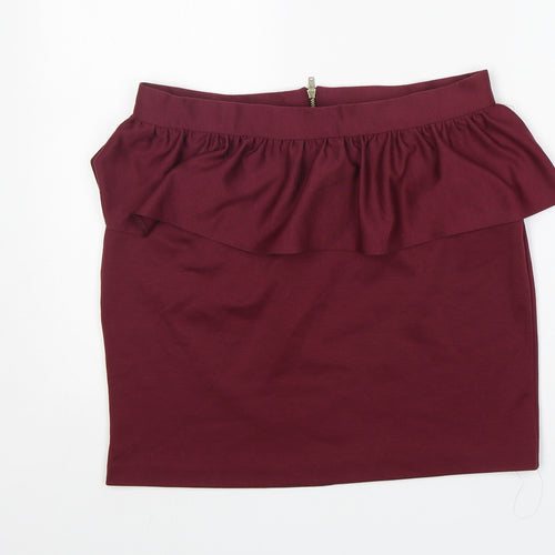 New Look Womens Red  Polyester Straight & Pencil Skirt Size 12   Zip