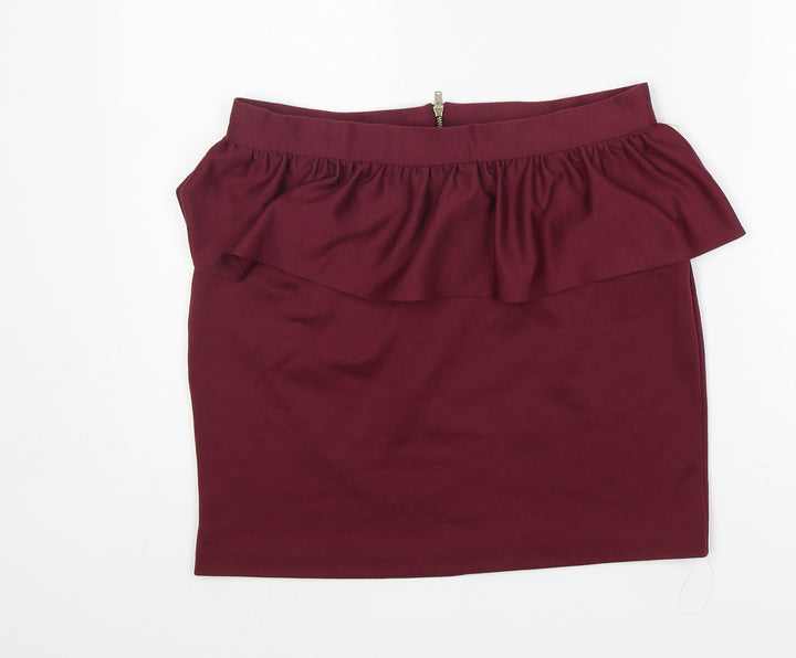 New Look Womens Red Polyester Straight & Pencil Skirt Size 12 Zip