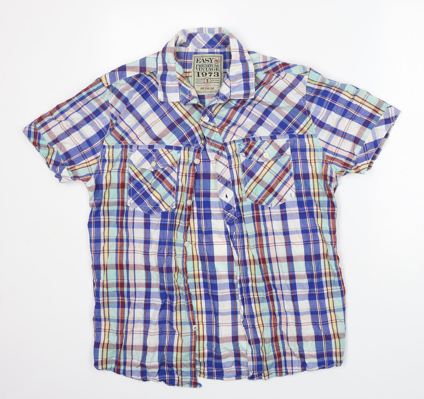 Easy Mens Multicoloured Check Cotton  Button-Up Size M Collared Button - Soft