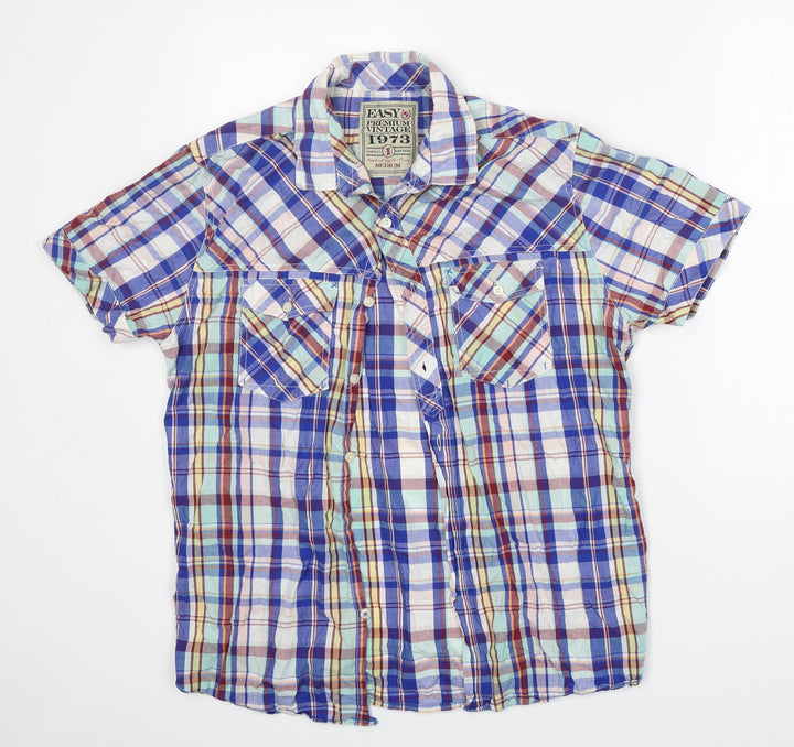 Easy Mens Multicoloured Check Cotton  Button-Up Size M Collared Button - Soft