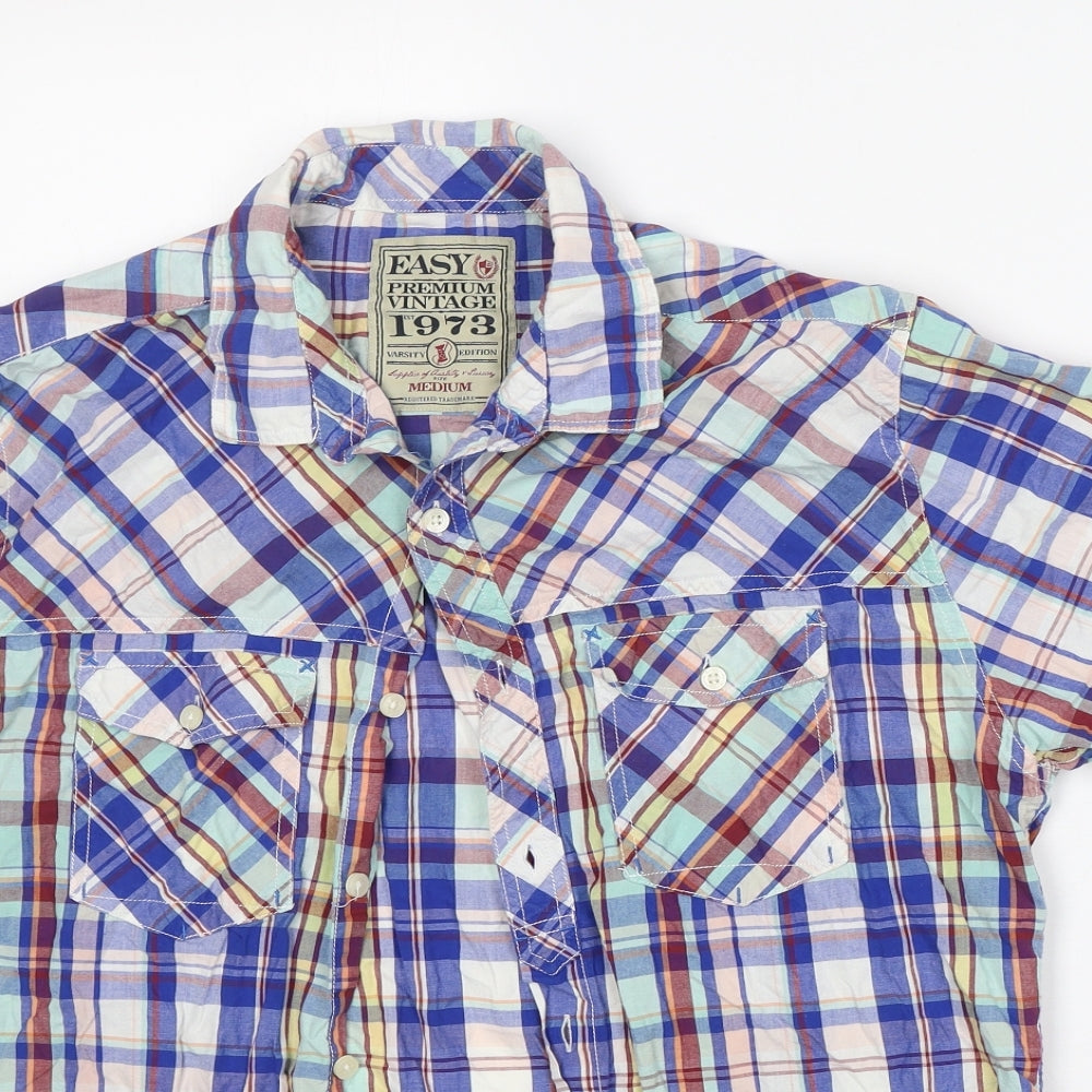 Easy Mens Multicoloured Check Cotton  Button-Up Size M Collared Button - Soft
