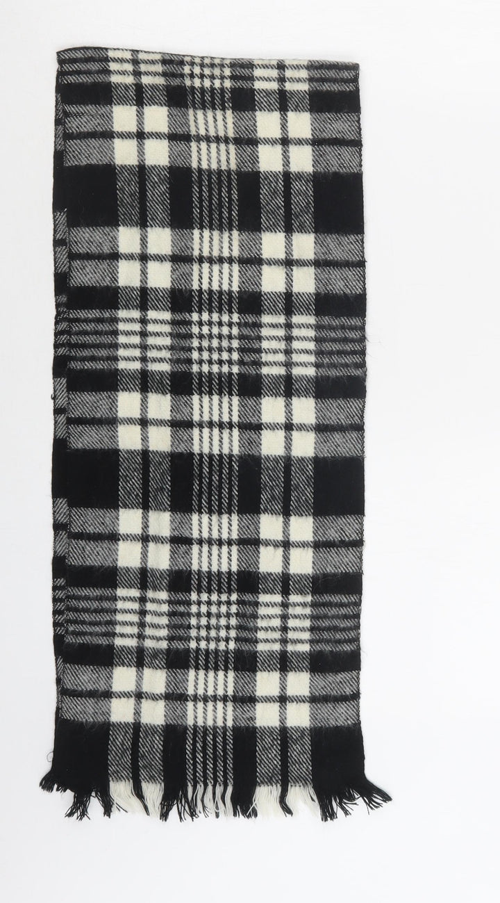 Preworn Mens Black Plaid Acrylic Scarf  One Size