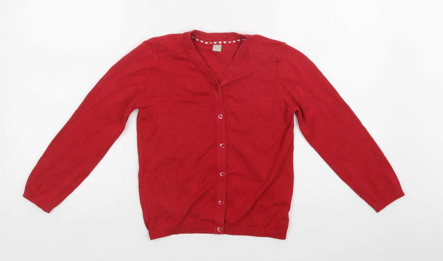 TU Girls Red V-Neck  Cotton Cardigan Jumper Size 8 Years  Button - School Wear
