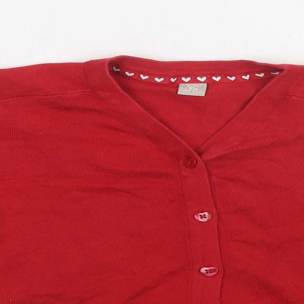 TU Girls Red V-Neck  Cotton Cardigan Jumper Size 8 Years  Button - School Wear