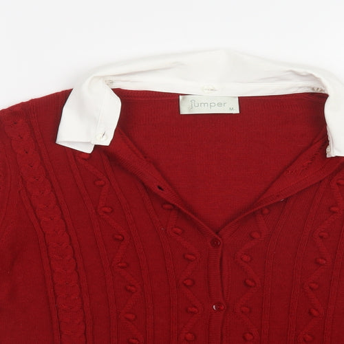 Jumper Womens Red Collared  Acrylic Cardigan Jumper Size M