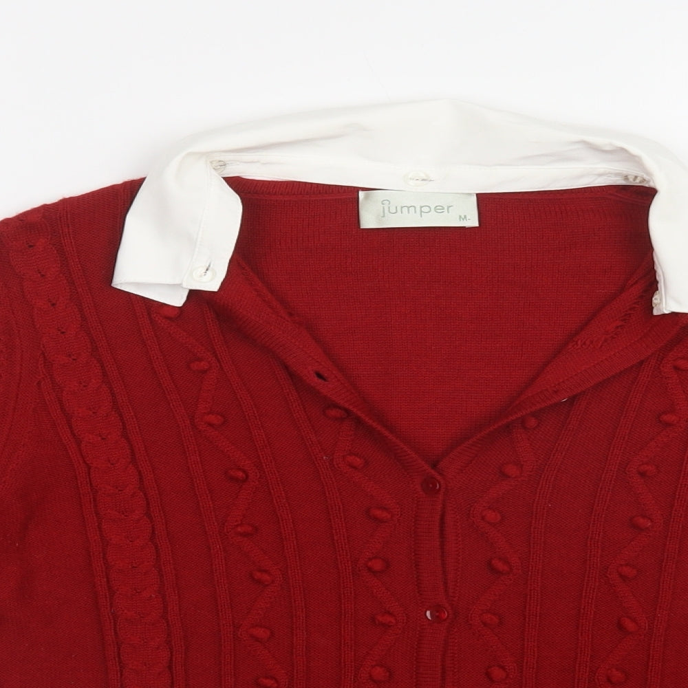 Jumper Womens Red Collared  Acrylic Cardigan Jumper Size M