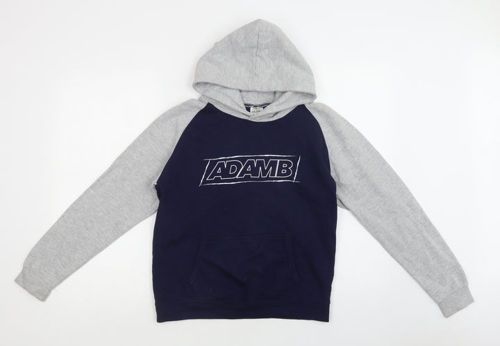 Awdis Boys Blue Colourblock Cotton Pullover Hoodie Size 12-13 Years